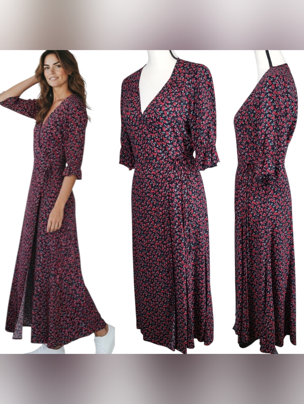 Reformation Judith Mabel Ditsy Floral Maxi Wrap Dress Viscose Size M - Picture 14 of 15